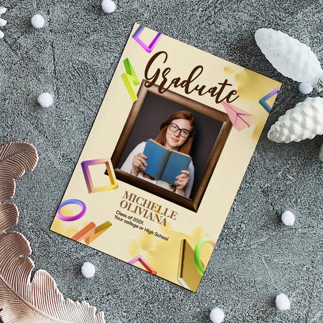 Personalise creamy fancy graduation announcement (Creator Uploaded)