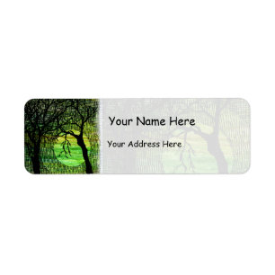 Personalise Cross Hatched Tree on Green Watercolor Return Address Label