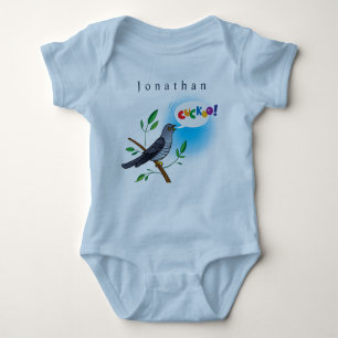 Personalise Cuckoo Bird on Branch Baby Boy Baby Bodysuit