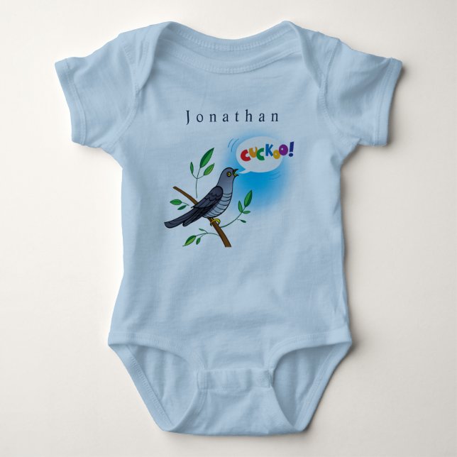 Personalise Cuckoo Bird on Branch Baby Boy  Baby Bodysuit (Front)