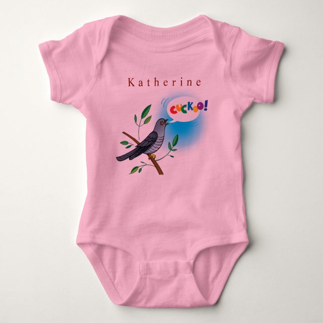Personalise Cuckoo Bird on Branch Baby Girl Baby Bodysuit (Front)