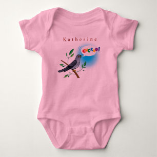 Personalise Cuckoo Bird on Branch Baby Girl Bodysuit