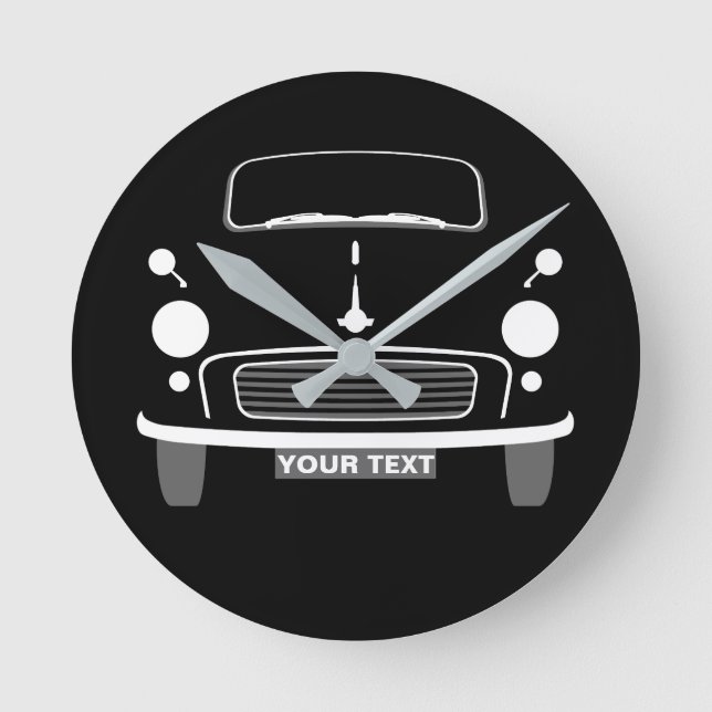 Personalise Custom Black Morris Minor Pop Art Round Clock (Front)