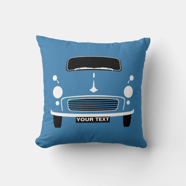 Personalise custom Blue Morris Minor pop art Cushion (Front)