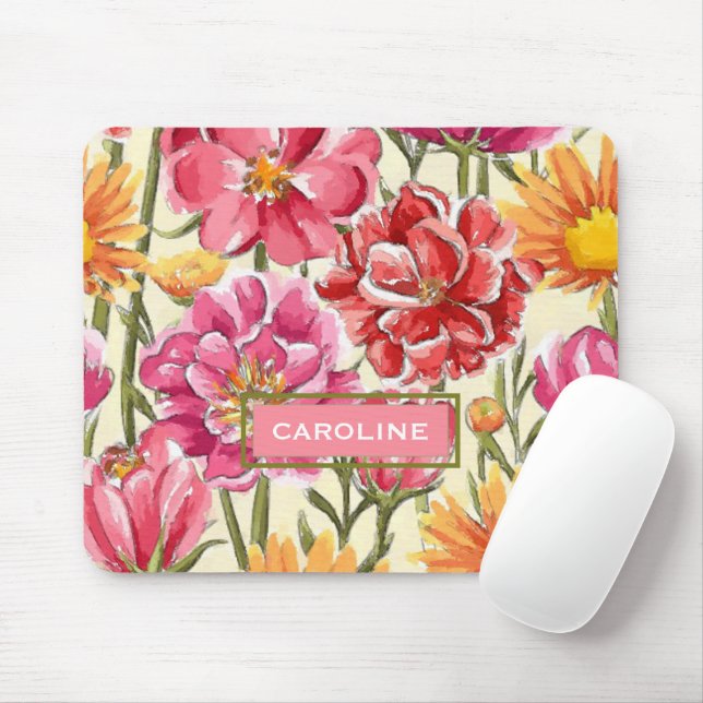 Personalise Custom Chic Flowers Pattern Mouse Pad (With Mouse)