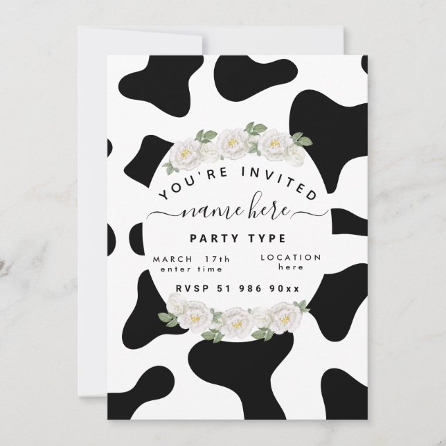 Personalise custom cow print invitations (Front)