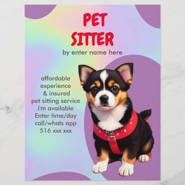 Personalise custom Dog sitting sitter Flyer (Front)