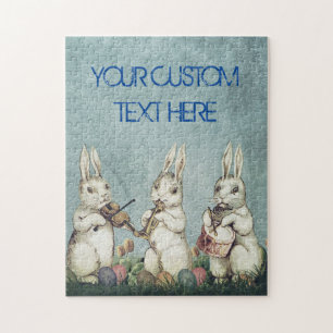 Personalise Custom EASTER Bunnies Vintage Rustic Jigsaw Puzzle
