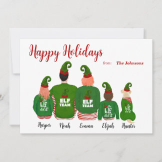 Personalise Custom Family Elves Elf Christmas Card