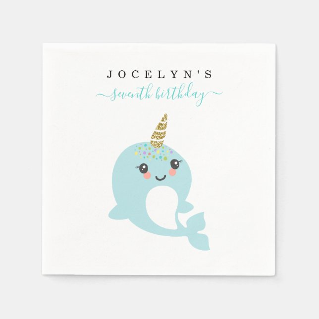 Personalise Custom Narwhal Themed Party Napkins (Front)
