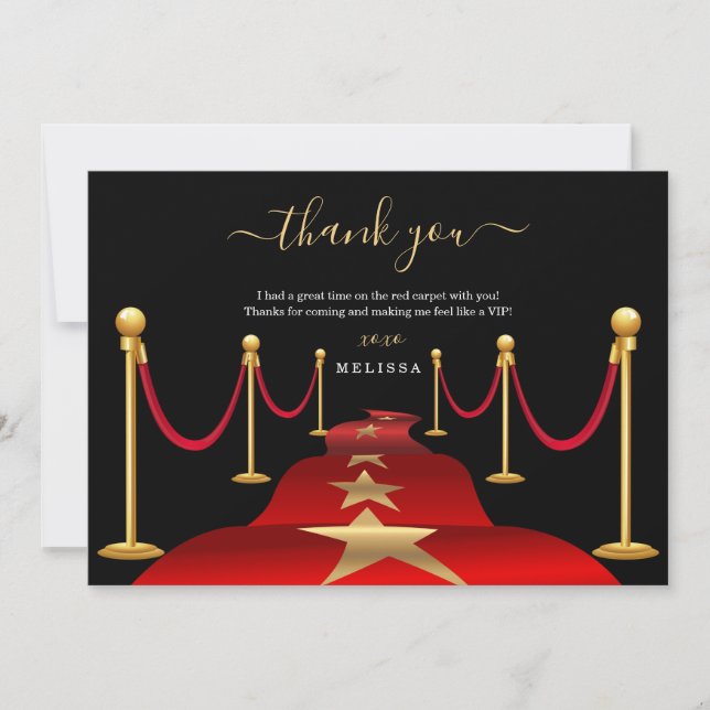 Personalise Custom Red Carpet Theme Thank You Card (Front)