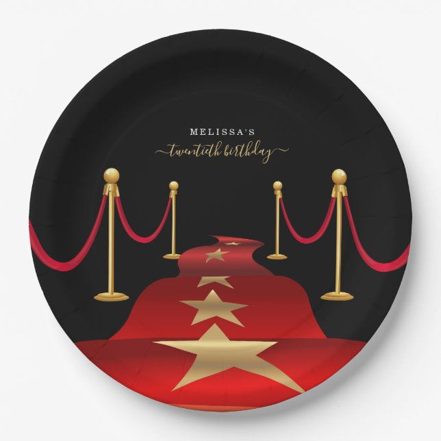 Personalise Custom Red Carpet Themed Party Paper Plate (Front)
