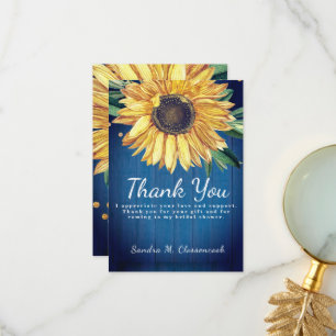 Personalise Custom Rustic Blue Sunflower Barn Wood Thank You Card