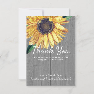 Personalise Custom Rustic Chic Sunflower Barn Wood Thank You Card