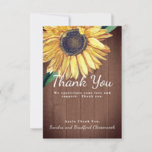 Personalise Custom Rustic Chic Sunflower Barn Wood Thank You Card