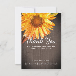 Personalise Custom Rustic Sunflower Brown Wood Thank You Card
