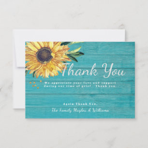 Personalise Custom Rustic Sunflower Sympathy Thank You Card