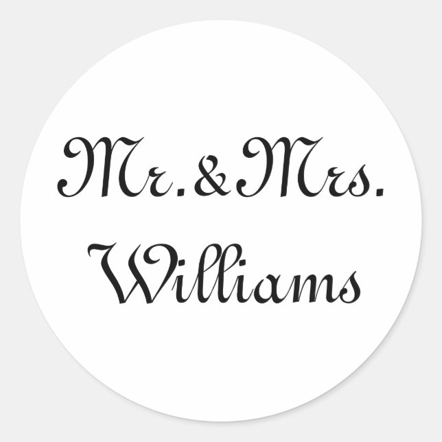 Personalise, Customise last Name Mr. & Mrs. black Classic Round Sticker (Front)