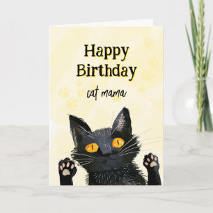Personalise Cute Black Cat Happy Birthday Card