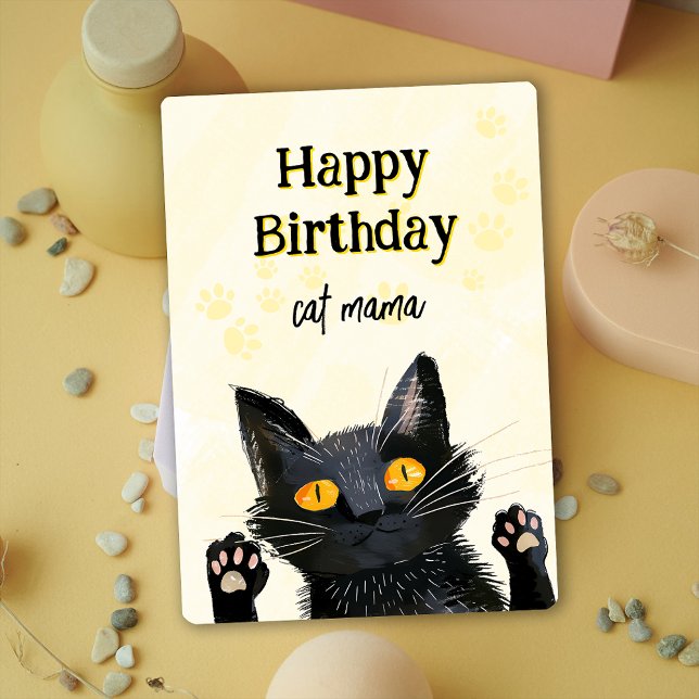 Personalise Cute Black Cat Happy Birthday Card (Personalize Cute Black Cat Happy Birthday Card)