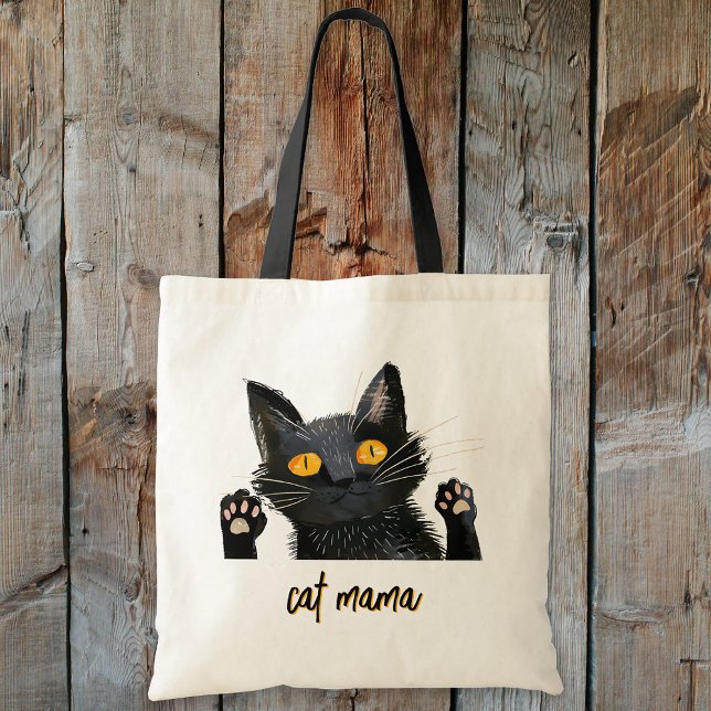 Personalise Cute Black Cat Mama Tote Bag (Personalize Cute Black Cat Mama Tote Bag)