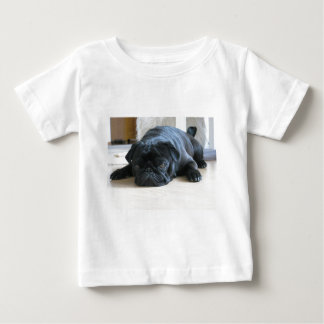 Personalise cute black Pug Puppy accessories name Baby T-Shirt