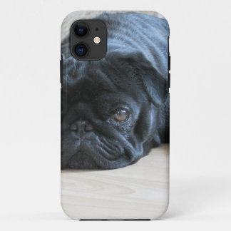 Personalise cute black Pug Puppy accessories name iPhone 11 Case