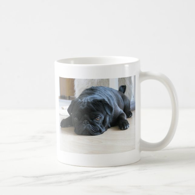 Personalise cute black Pug Puppy accessories name Coffee Mug (Right)