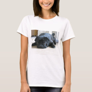 Personalise cute black Pug Puppy accessories name T-Shirt