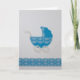 Personalise Cute blue baby stroller Card