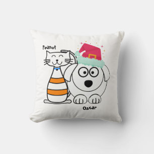 Personalise Cute Cat & Dog Christmas Cushion