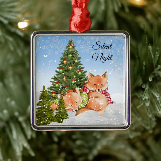 Personalise Cute Christmas Fox Animal  Holiday Metal Ornament (Tree)