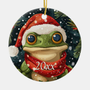Personalise Cute Christmas Frog in Santa Hat Ceramic Ornament