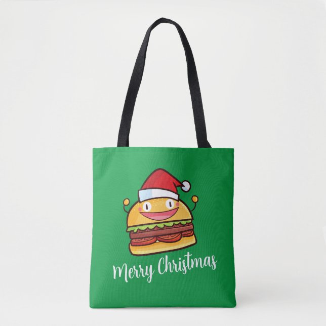 Personalise Cute Christmas Hamburger Tote Bag (Front)