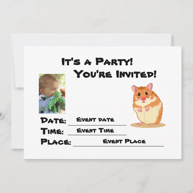 Personalise Cute Cuddly Hamster Party Invitation (Front)