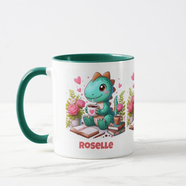 Personalise Cute Dinosaur Having Coffee Mug (Left)