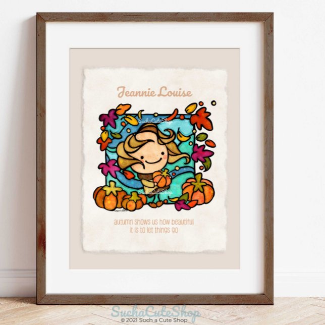 Personalise Cute Girl with Pumpkins Windy Autumn Poster (Creator Uploaded)