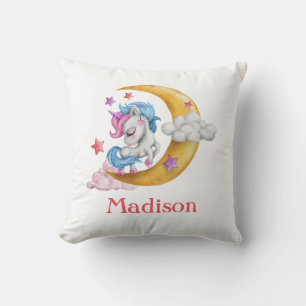 Personalise Cute Girly Unicorn Moon Clouds Pink  Cushion