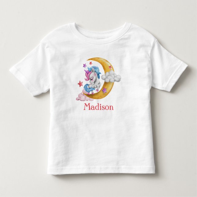 Personalise Cute Girly Unicorn Moon Clouds Pink  Toddler T-Shirt (Front)