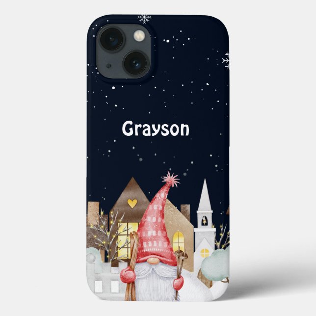Personalise Cute Gnome Winter Snow Holiday Case-Mate iPhone Case (Back)