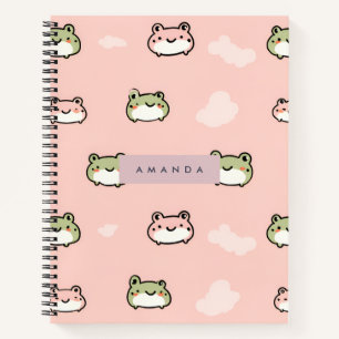 Personalise Cute Kawaii Pastel Frog Design on Pink Notebook