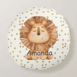 Personalise cute lion polka dots kids nursery round cushion