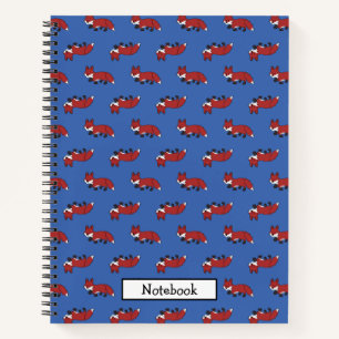 Personalise Cute Little Red Fox Pattern Blue Notebook