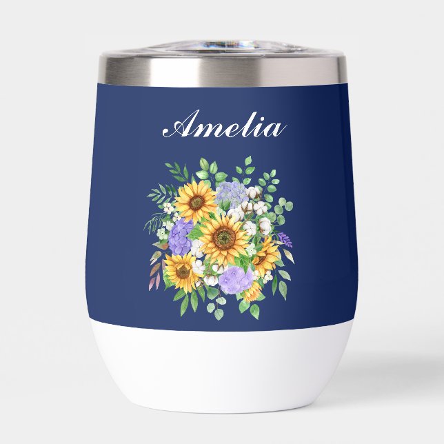 Personalise Cute Navy Blue Boho Chic Wildflowers (Front)