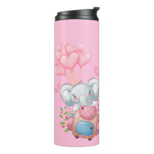 Personalise   Cute Pink Elephant Thermal Tumbler