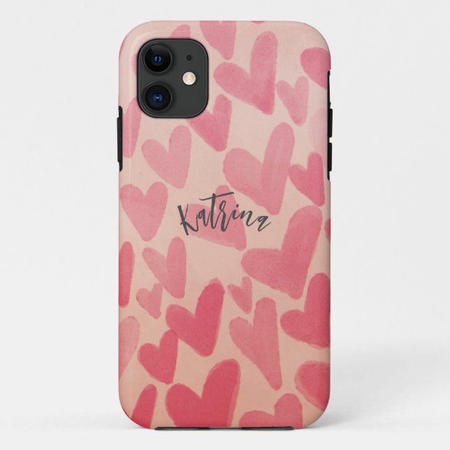 Personalise Cute Pink Scattered Hearts  Case-Mate iPhone Case (Back)