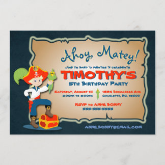 Personalise Cute Pirate Birthday Invitation