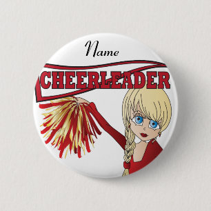 Personalise Cute Red Cheerleader Girl 6 Cm Round Badge