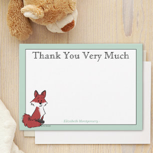 Personalise Cute Red Fox Green Baby Shower Thank You Card