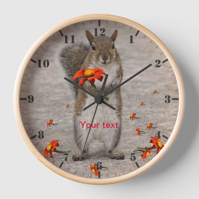 Personalise cute squirrel with flowers clock (Front)
